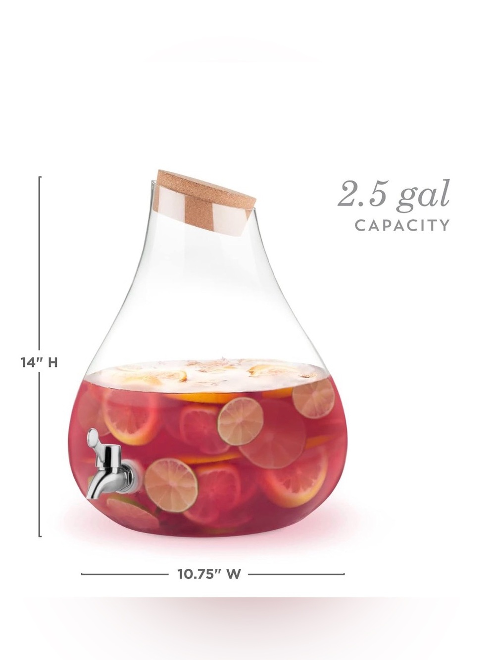Glass Beverage Dispenser with Cork Stopper and Metal Spigot